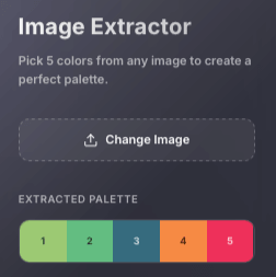 Image extractor sidebar screenshot showing the change image button and the extracted five-color palette.