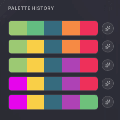 Image extractor sidebar screenshot showing saved palette history options for reuse.
